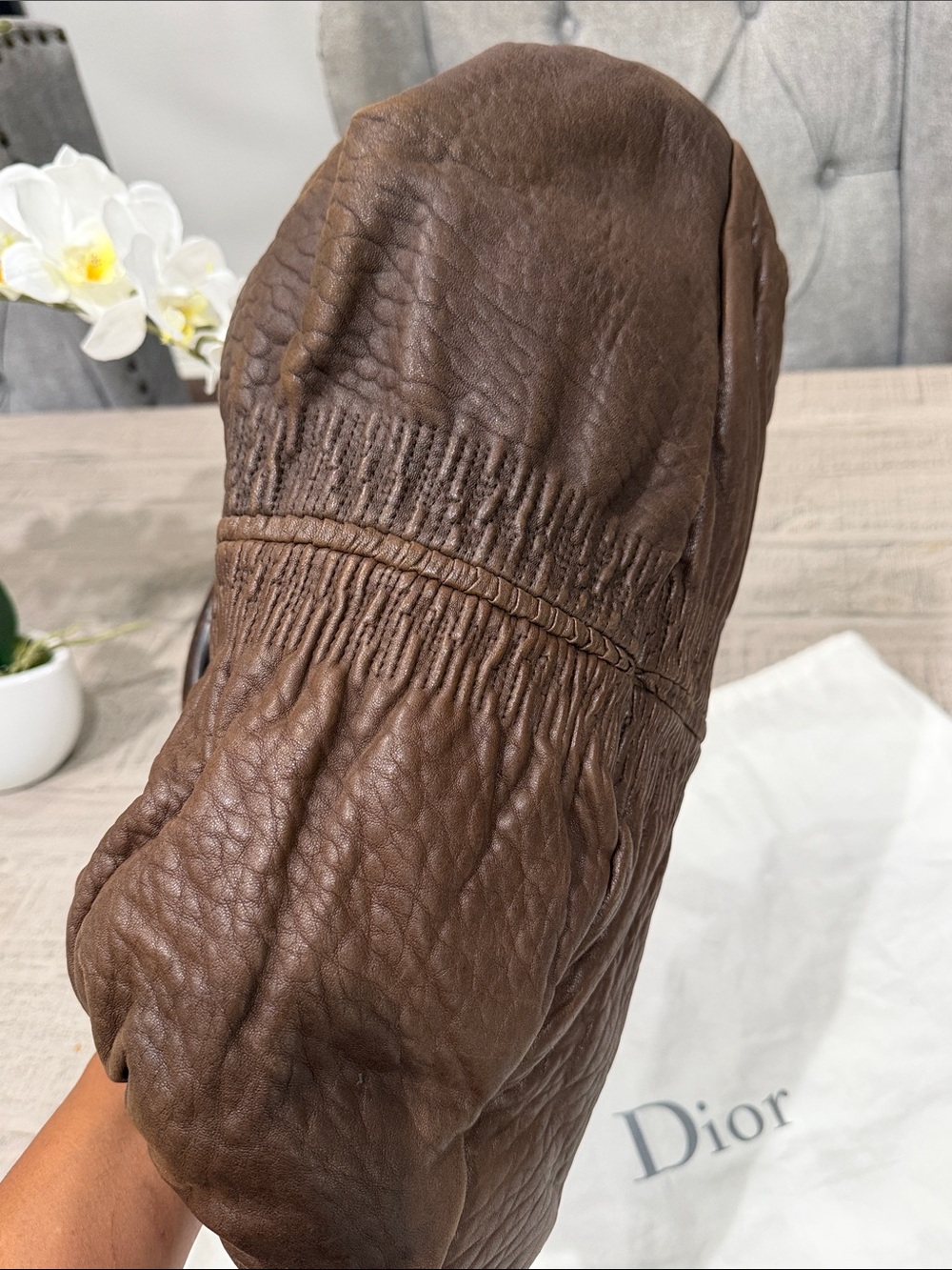 Dior Chocolate Brown Pebbled Leather Top-Handle Satchel - Picture 6 of 9